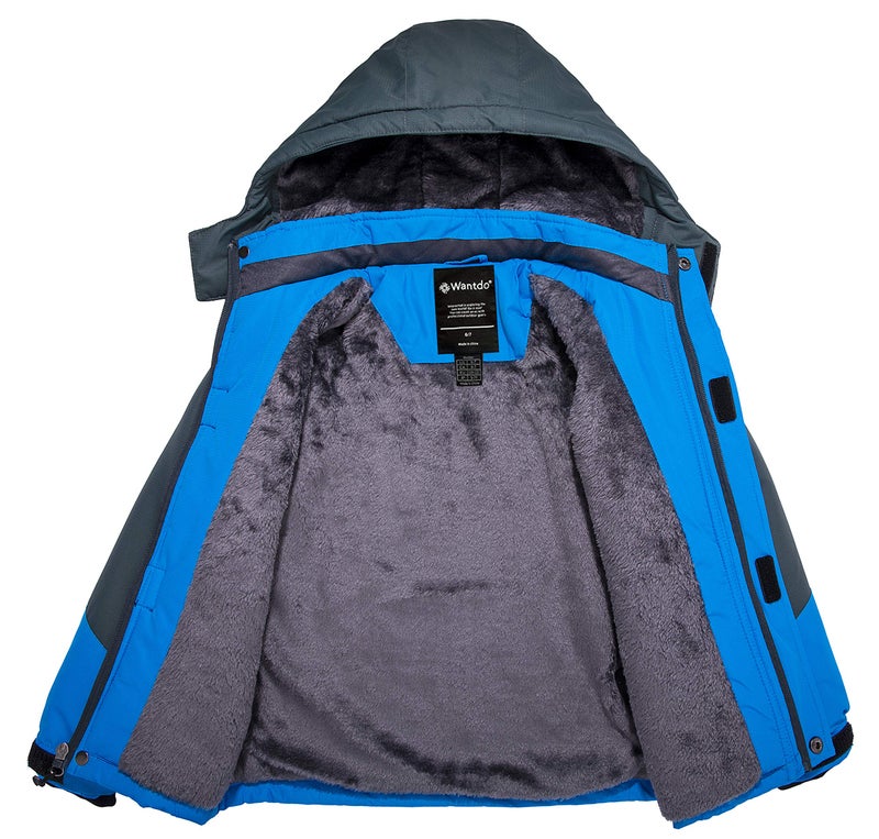 wantdo Boys' Thick Ski Jacket Warm Winter Coat Fleeced Raincoat Blue 10-12 - Image 3